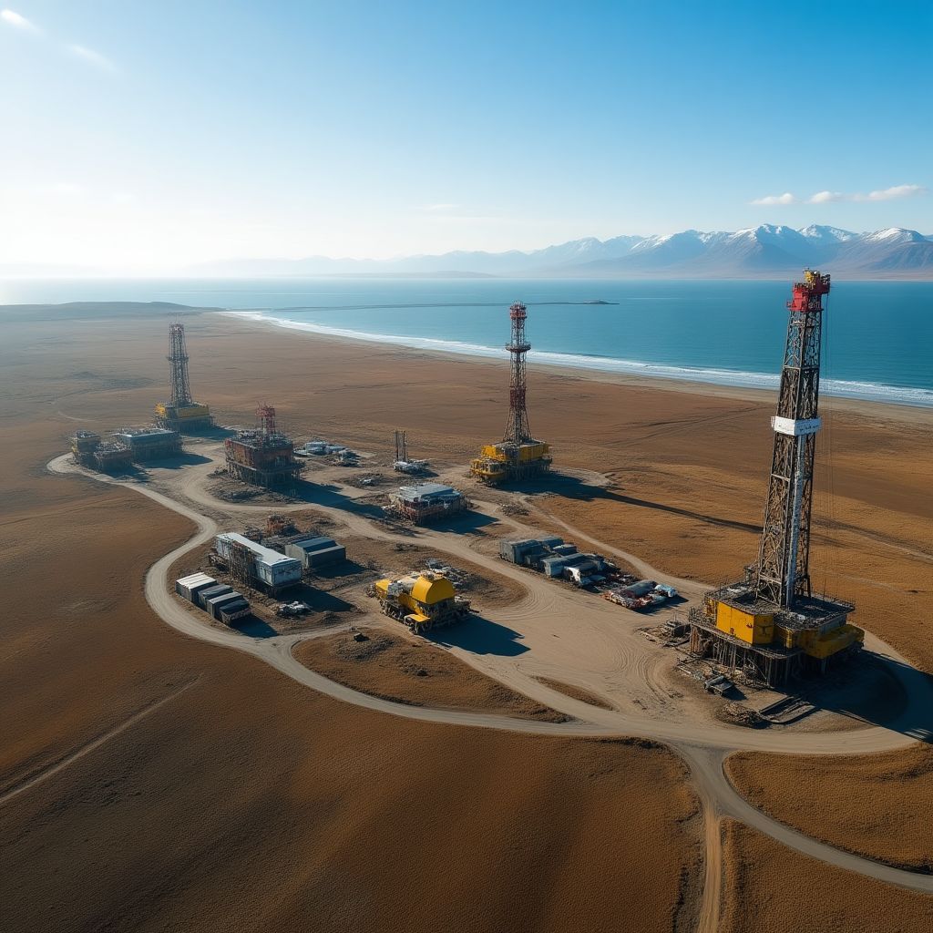 Vista aérea de Vaca Muerta con infraestructura petrolera